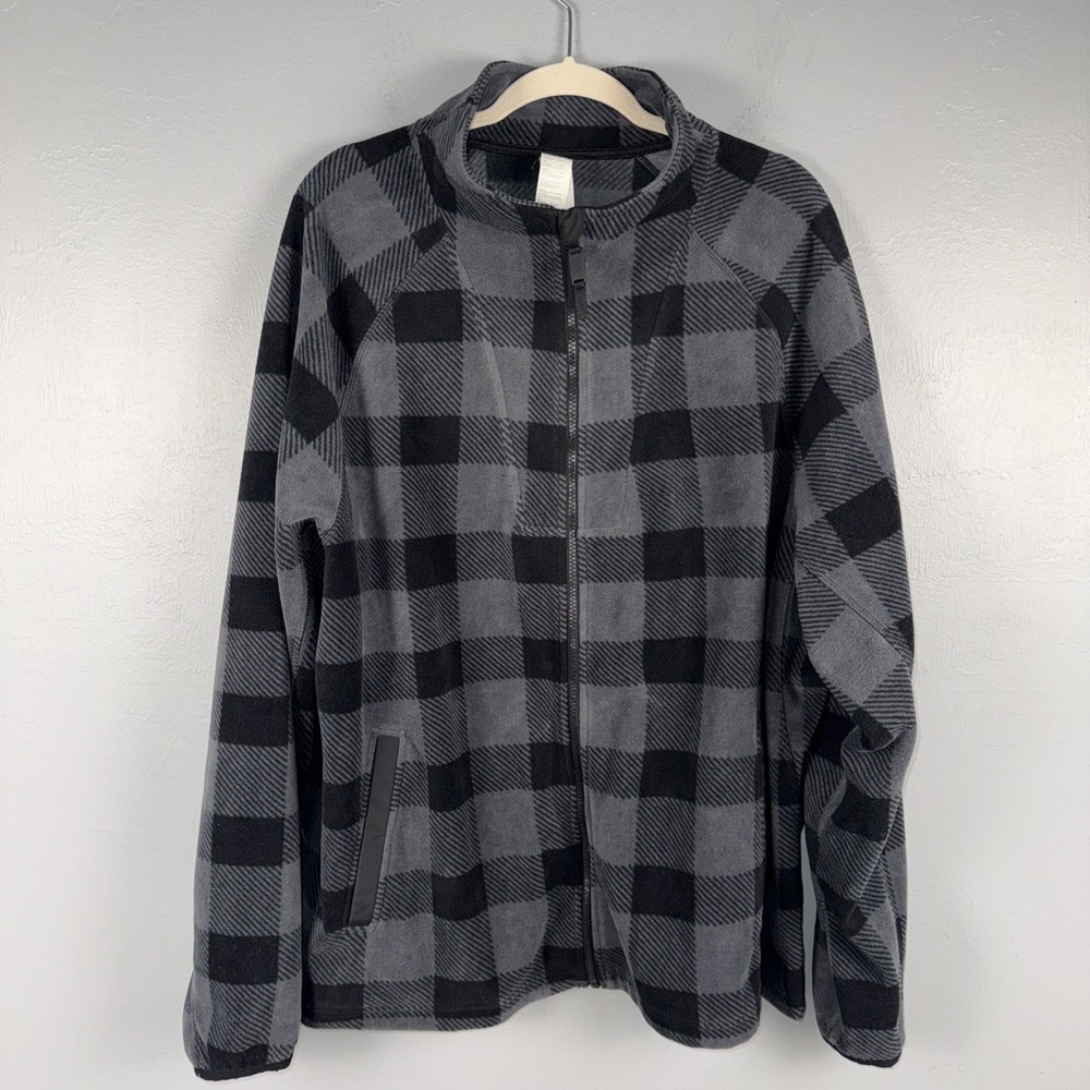 Fabletics The Pine City Full Zip Fleece Jacket Black Mountain Plaid Size XXL